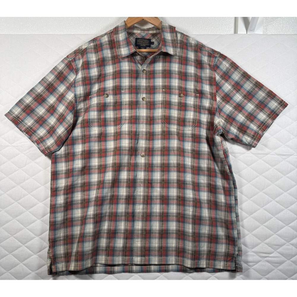 Pendleton Shirt Mens Large Plaid Short Sleeve Button Up Cotton‎ Outdoor Classic